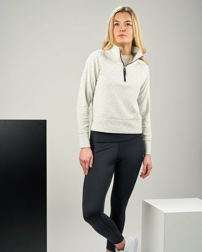 Women's White Textured Quarter-Zip Pullover