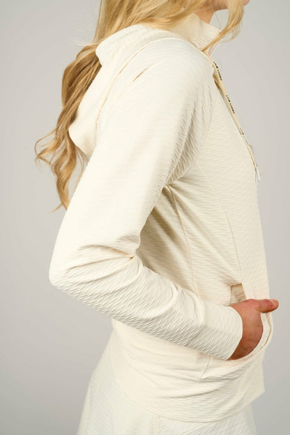 Women's Textured Cream Athletic Jacket for Golf or Tennis