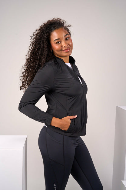 Stylish Women's Windbreaker Rain Jacket in Black