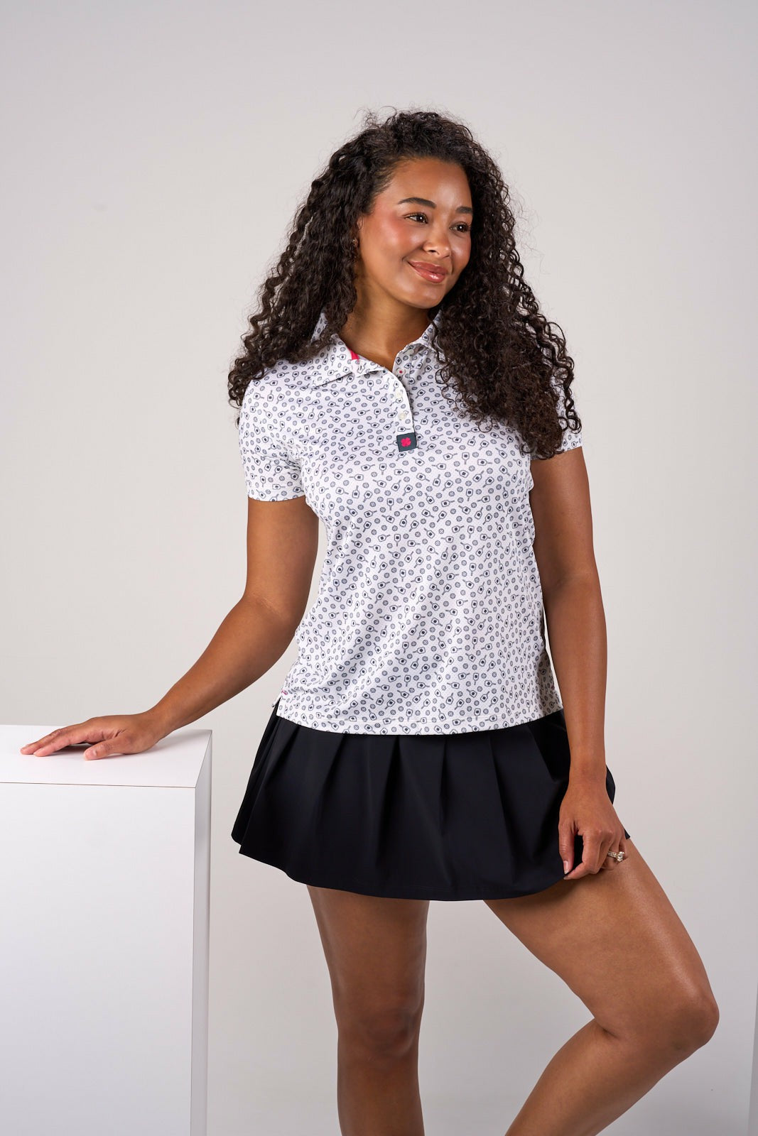 Women's Black and White Pickleball Themed Polo