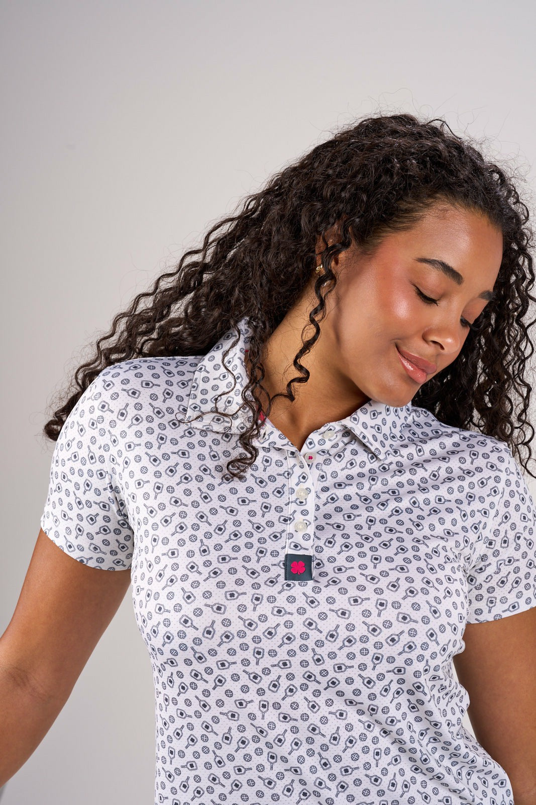 Women's Black and White Pickleball Themed Polo