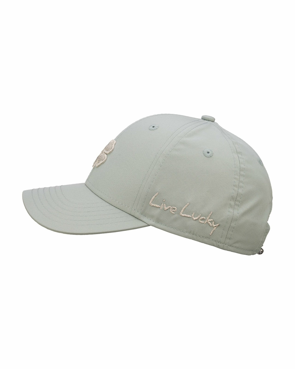 Women's Adjustable Sage Green Hat with Silver Metallic 3D Clover