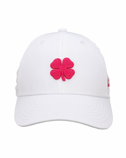 Women's Adjustable White Hat with Hot Pink 3D Clover