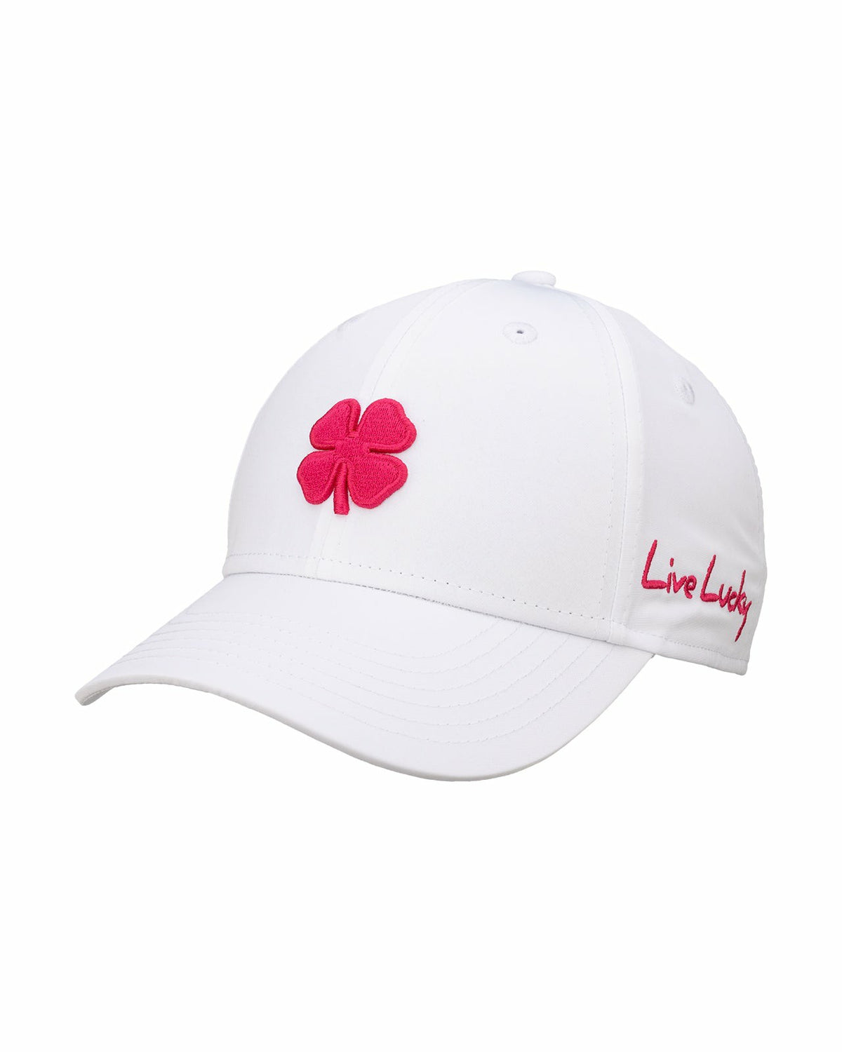 Women's Adjustable White Hat with Hot Pink 3D Clover