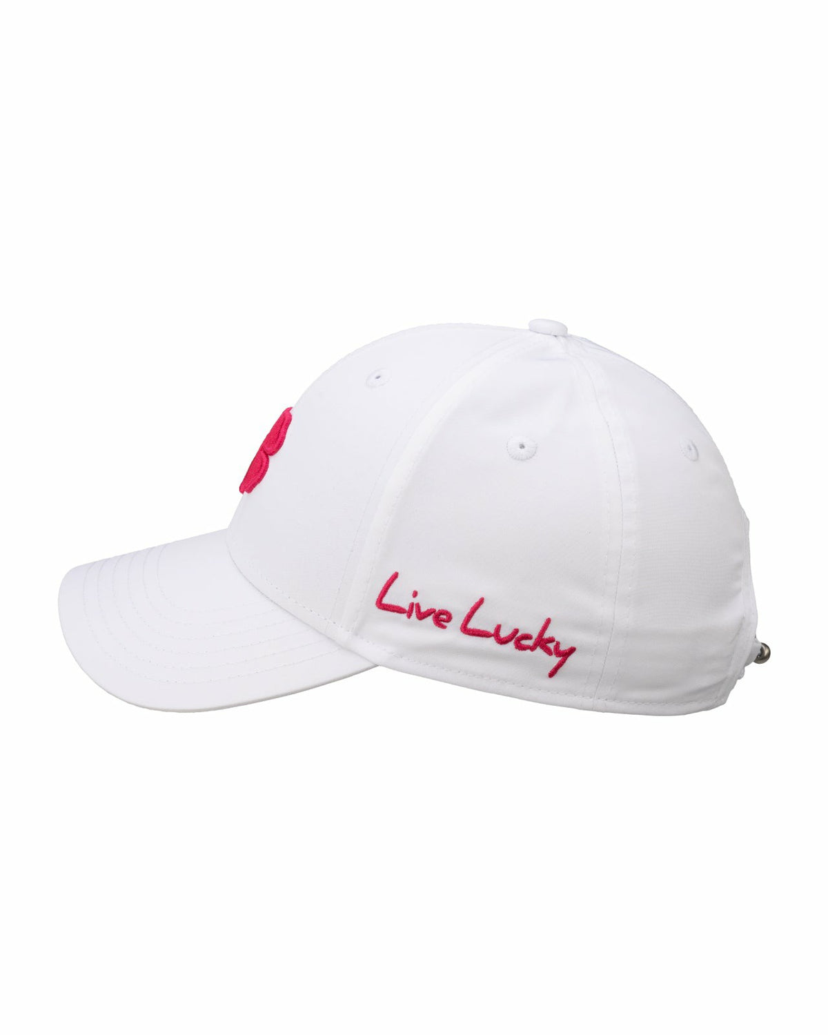 Women's Adjustable White Hat with Hot Pink 3D Clover