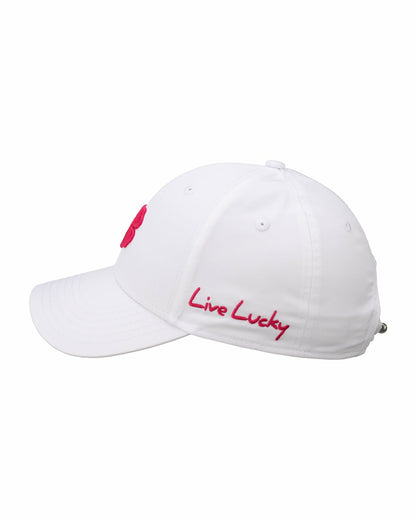 Women's Adjustable White Hat with Hot Pink 3D Clover