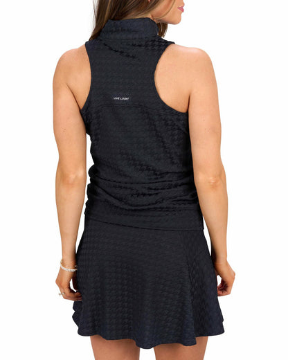 Women's Herringbone Jacquard Black Tennis Tank