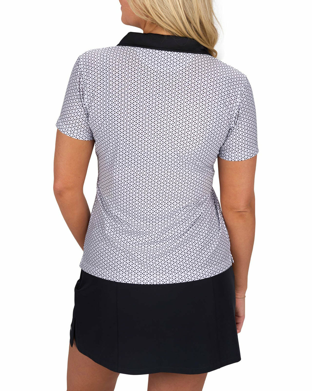 Women's White and Black Patterened Active Polo