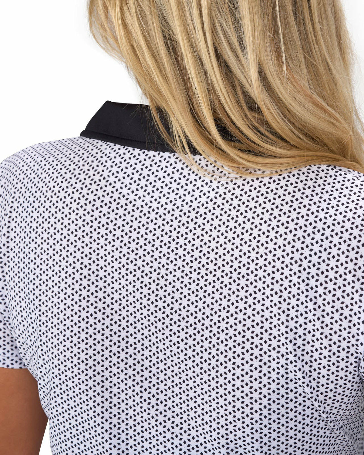 Women's White and Black Patterened Active Polo