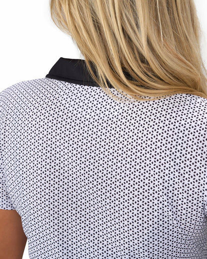 Women's White and Black Patterened Active Polo
