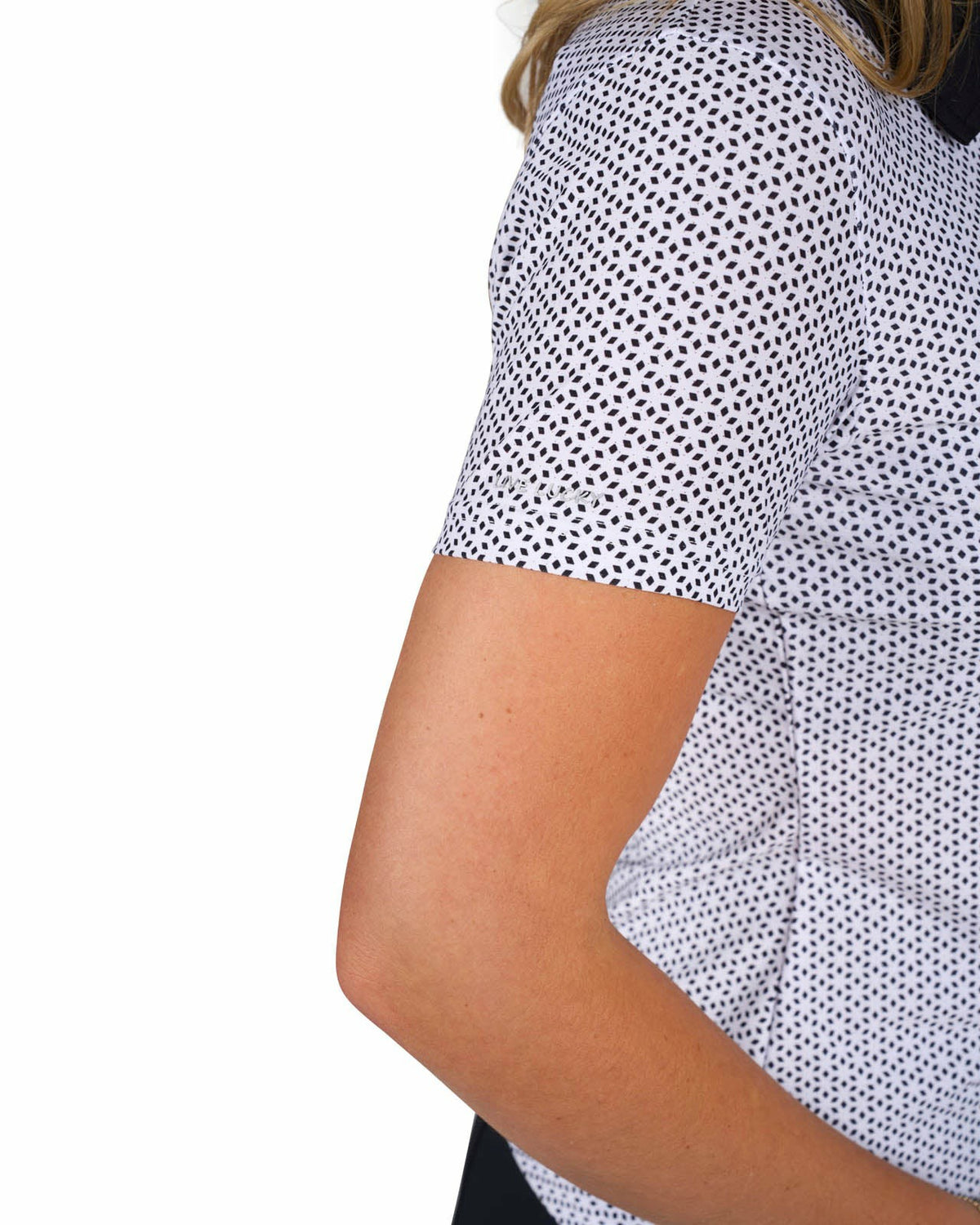 Women's White and Black Patterened Active Polo