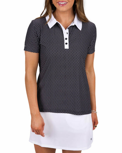 Women's Black and White Patterned Active Polo
