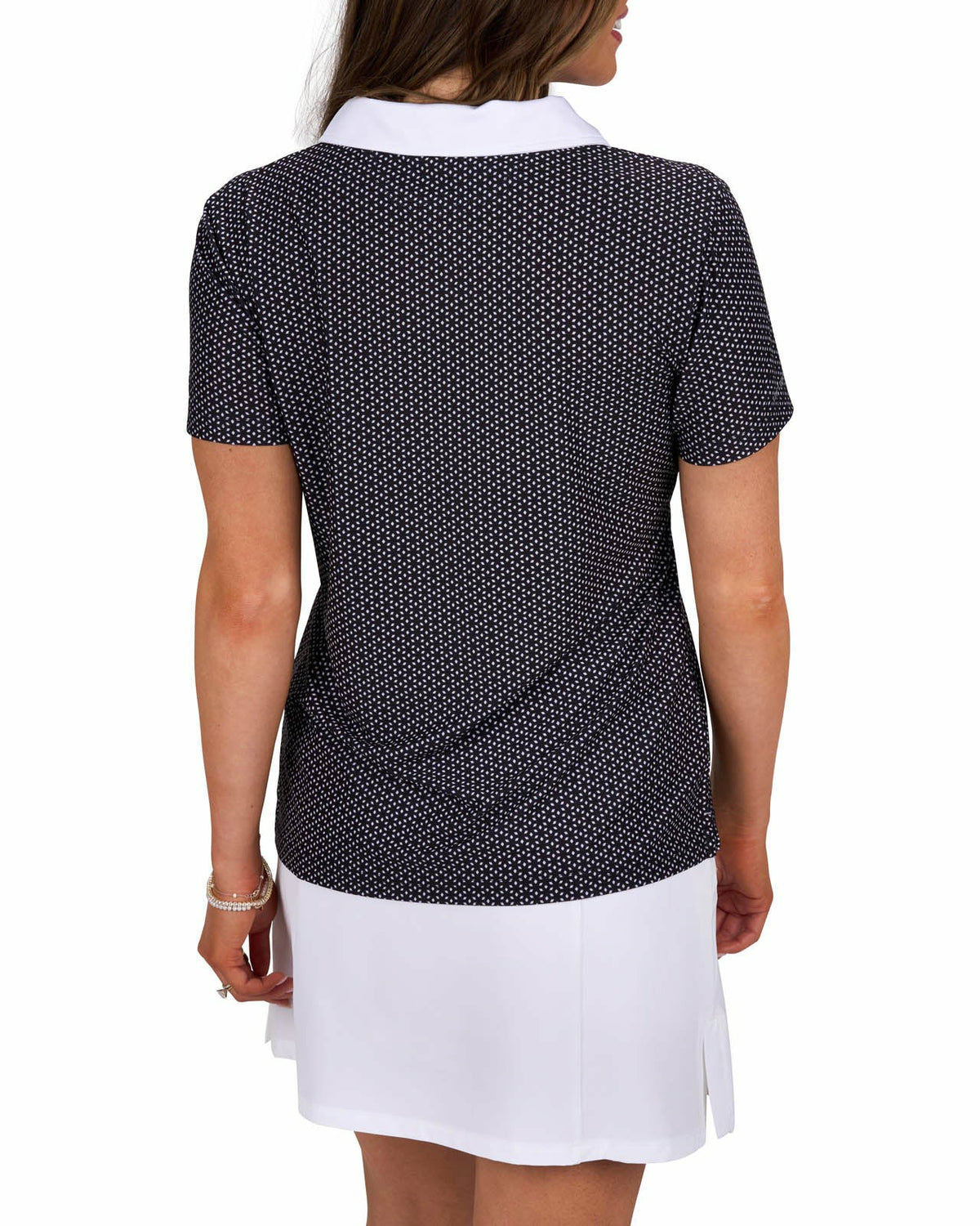 Women's Black and White Patterned Active Polo