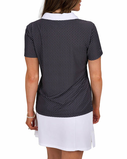 Women's Black and White Patterned Active Polo
