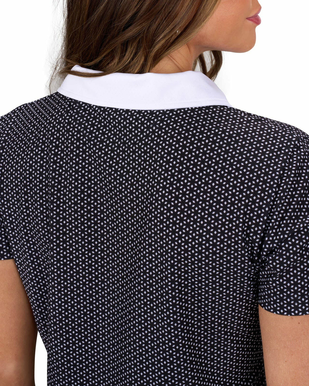 Women's Black and White Patterned Active Polo