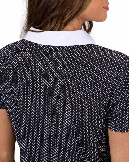 Women's Black and White Patterned Active Polo