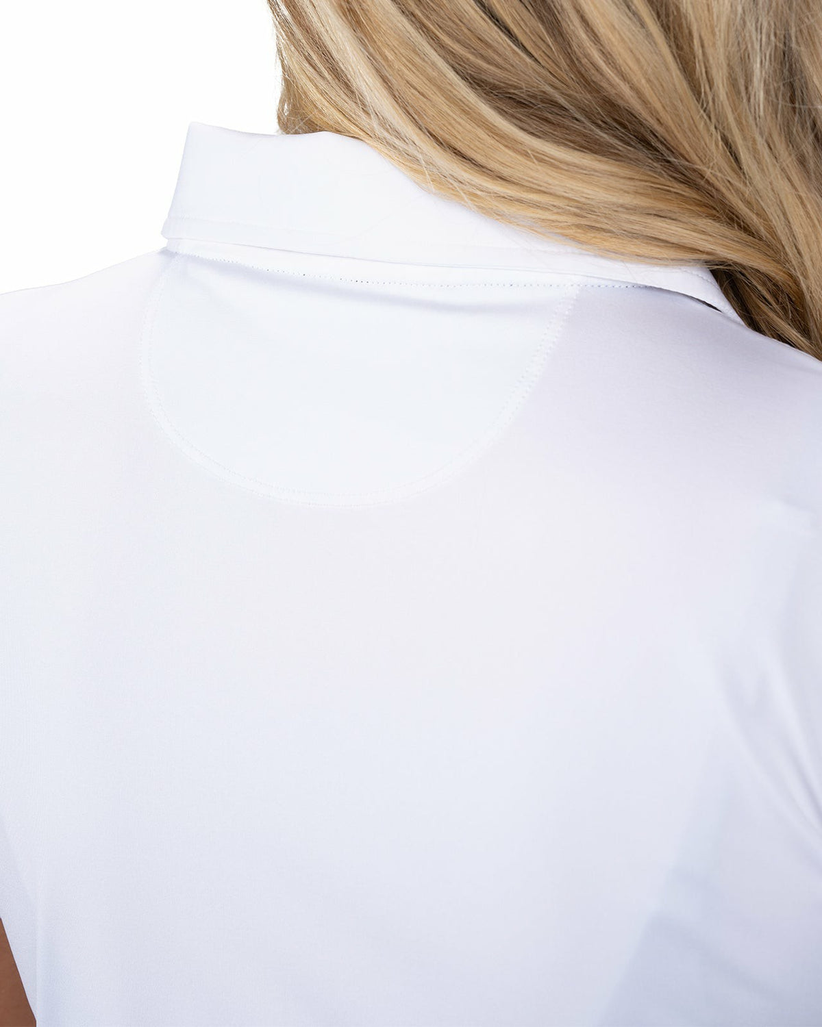 Slightly Fitted Women's Five-Button White Polo with Accent Piping on Placket