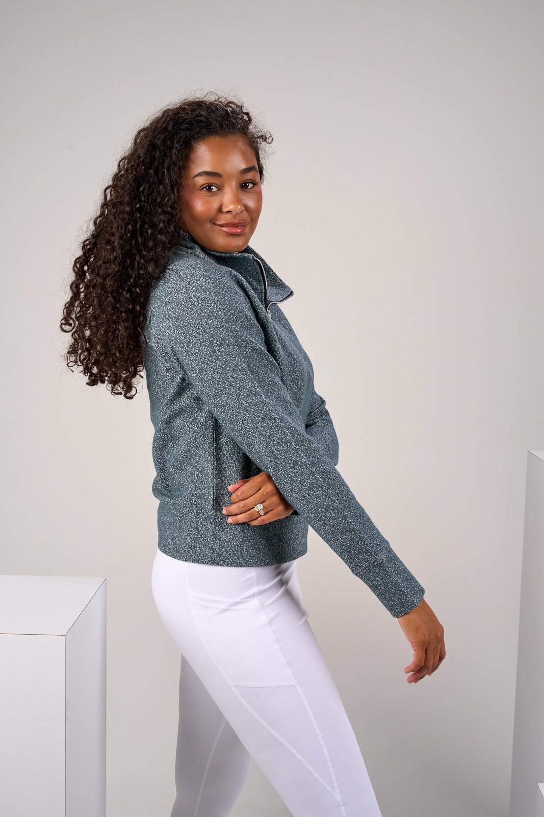 Women's Dark Grey Textured Quarter-Zip Pullover