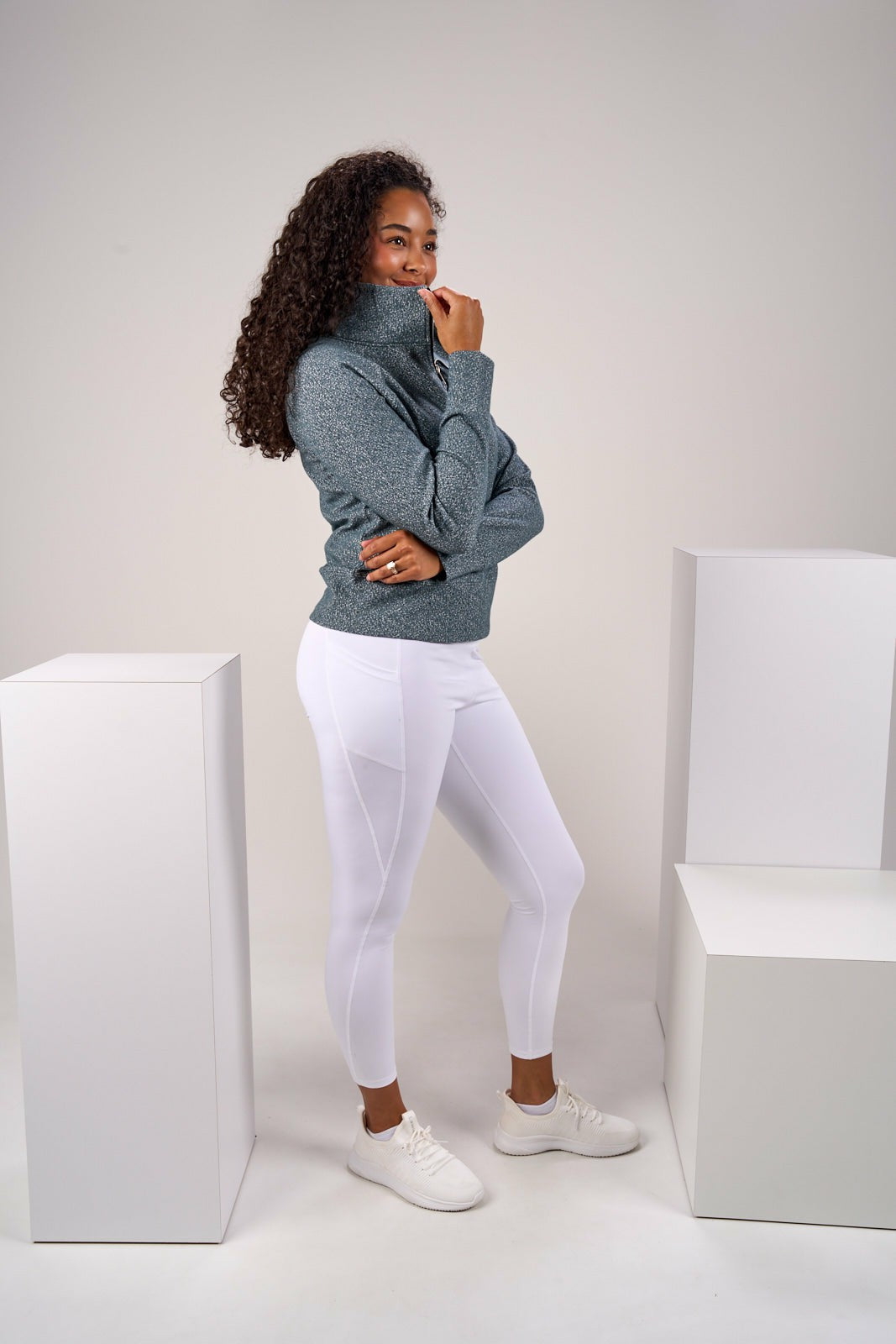 Women's Dark Grey Textured Quarter-Zip Pullover