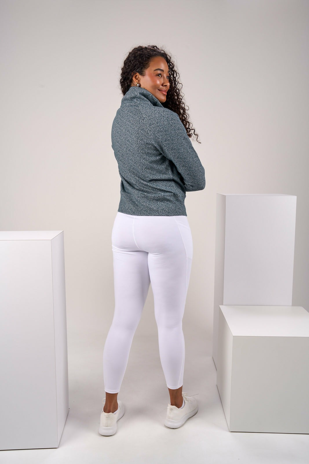 Women's Dark Grey Textured Quarter-Zip Pullover