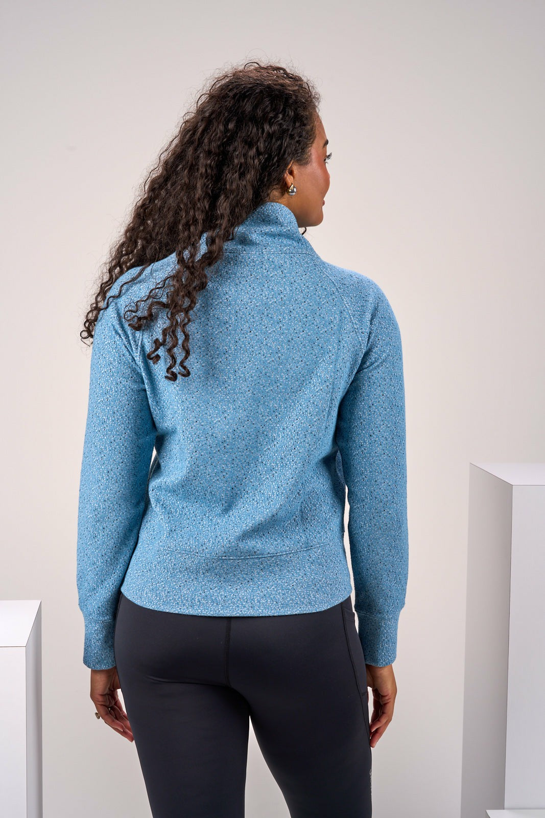Women's Blue Textured Quarter-Zip Pullover