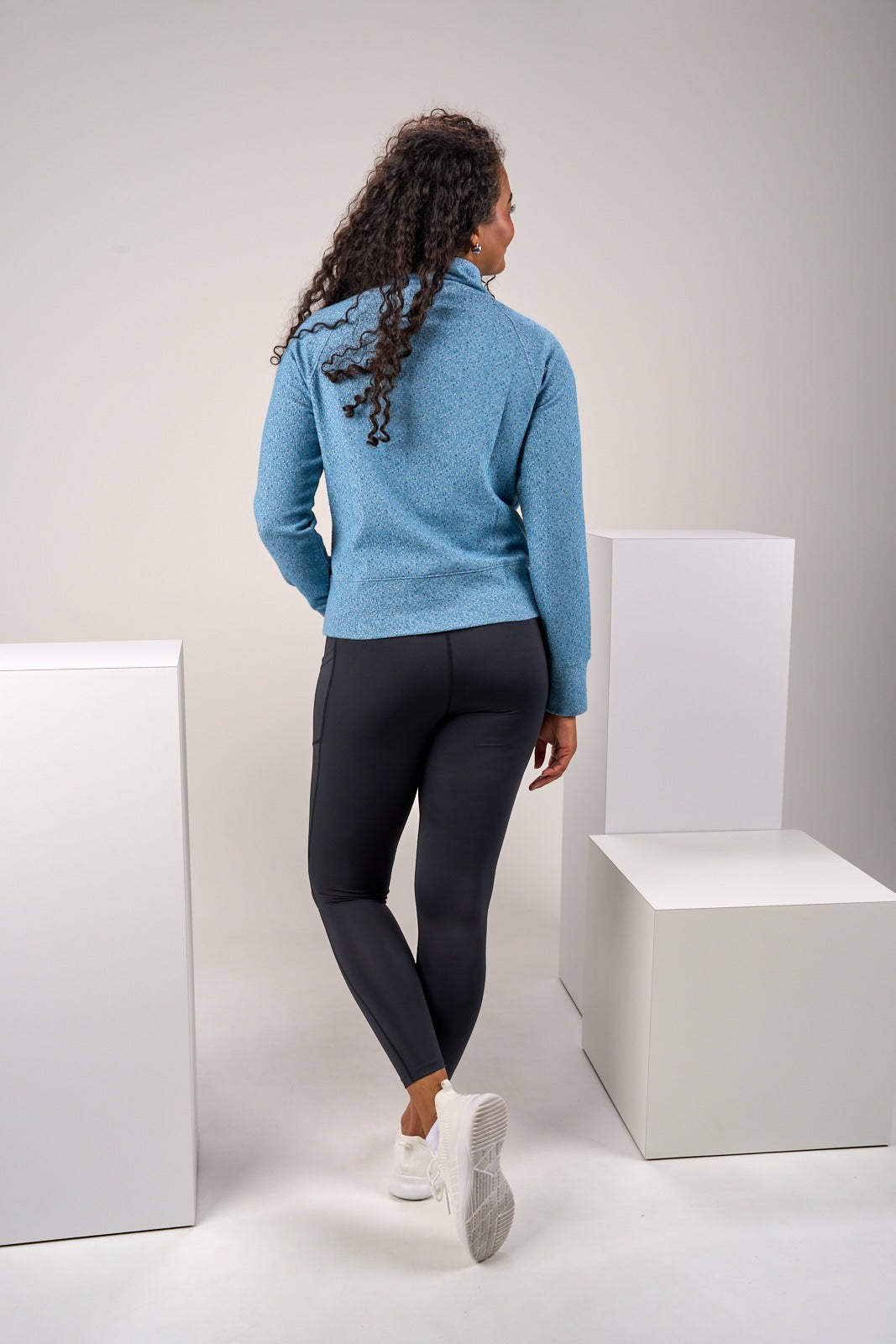 Women's Blue Textured Quarter-Zip Pullover