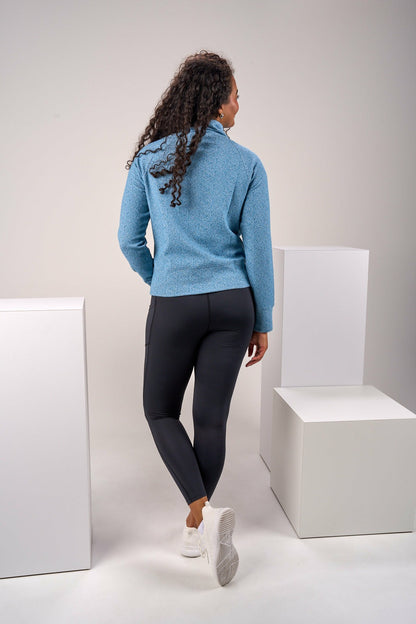 Women's Blue Textured Quarter-Zip Pullover