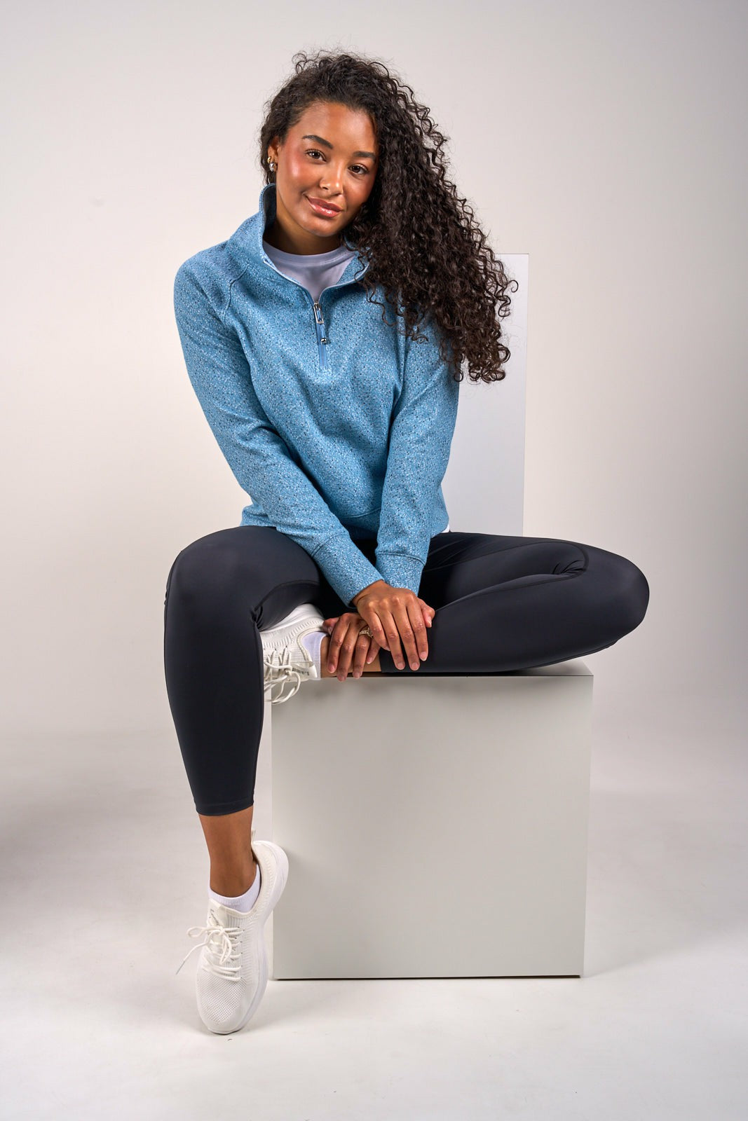Women's Blue Textured Quarter-Zip Pullover
