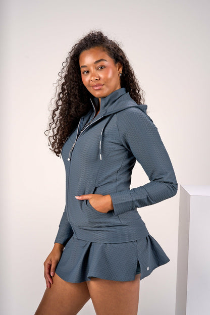 Women's Textured White Athletic Jacket for Golf or Tennis