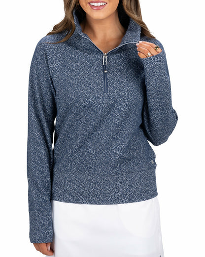 Women's Navy and White Textured Quarter-Zip Pullover