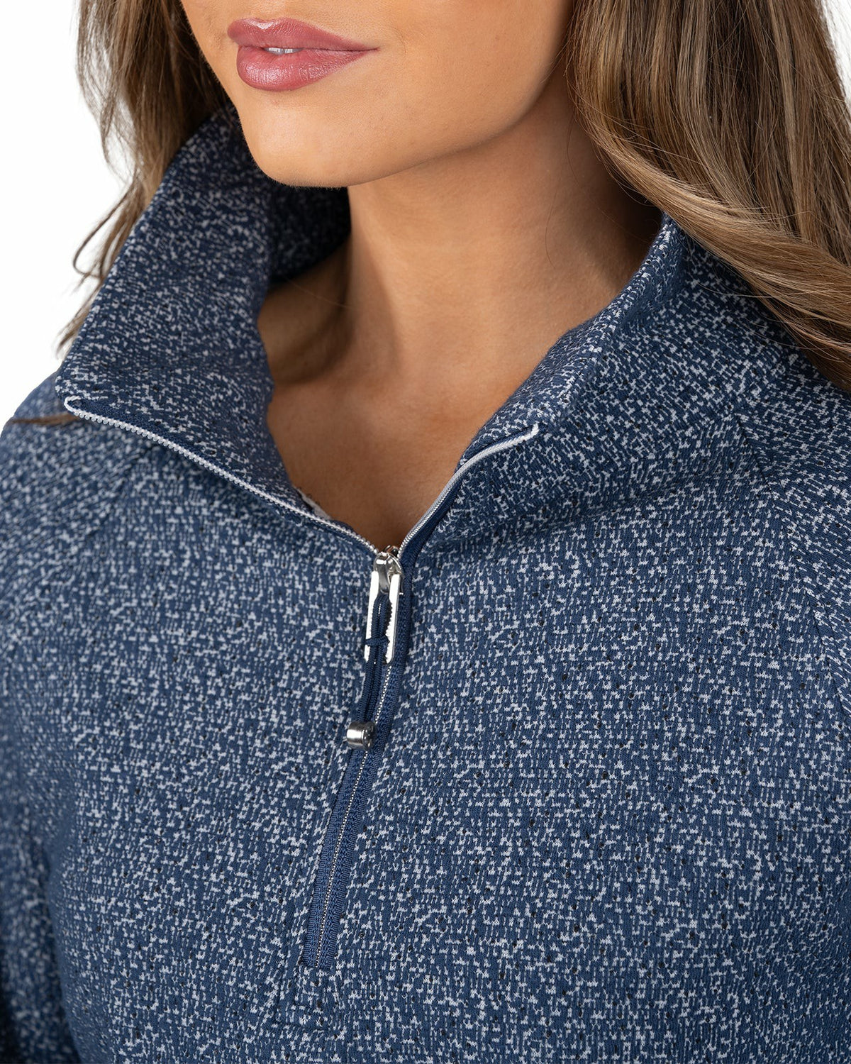 Women's Navy and White Textured Quarter-Zip Pullover