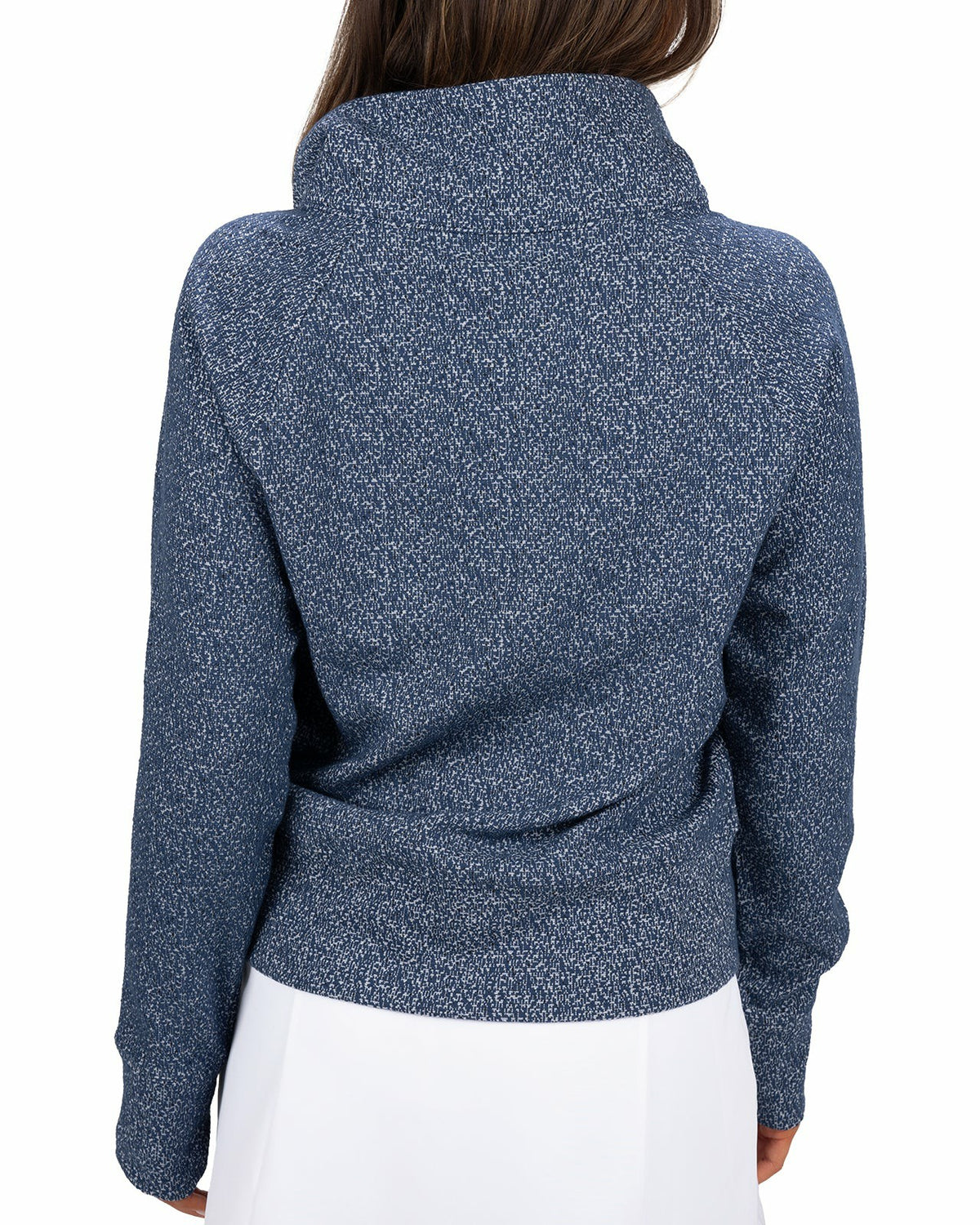 Women's Navy and White Textured Quarter-Zip Pullover