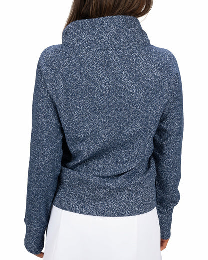 Women's Navy and White Textured Quarter-Zip Pullover