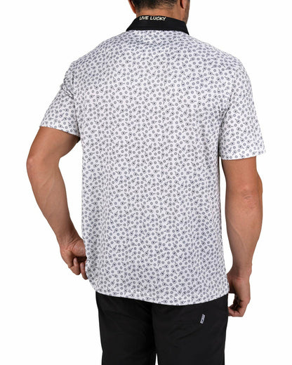 Men's Black and White Pickleball Themed Polo for Golf and Lifestyle