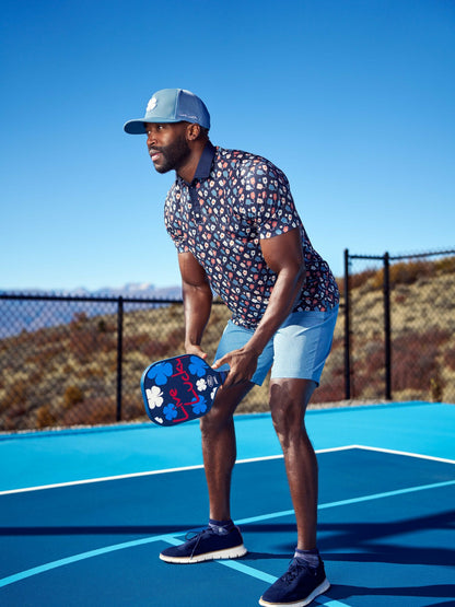 Men's Navy Performance Polo with Pickleball Pattern