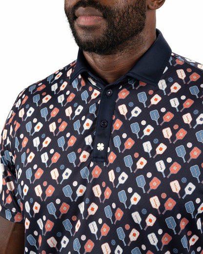 Men's Navy Performance Polo with Pickleball Pattern