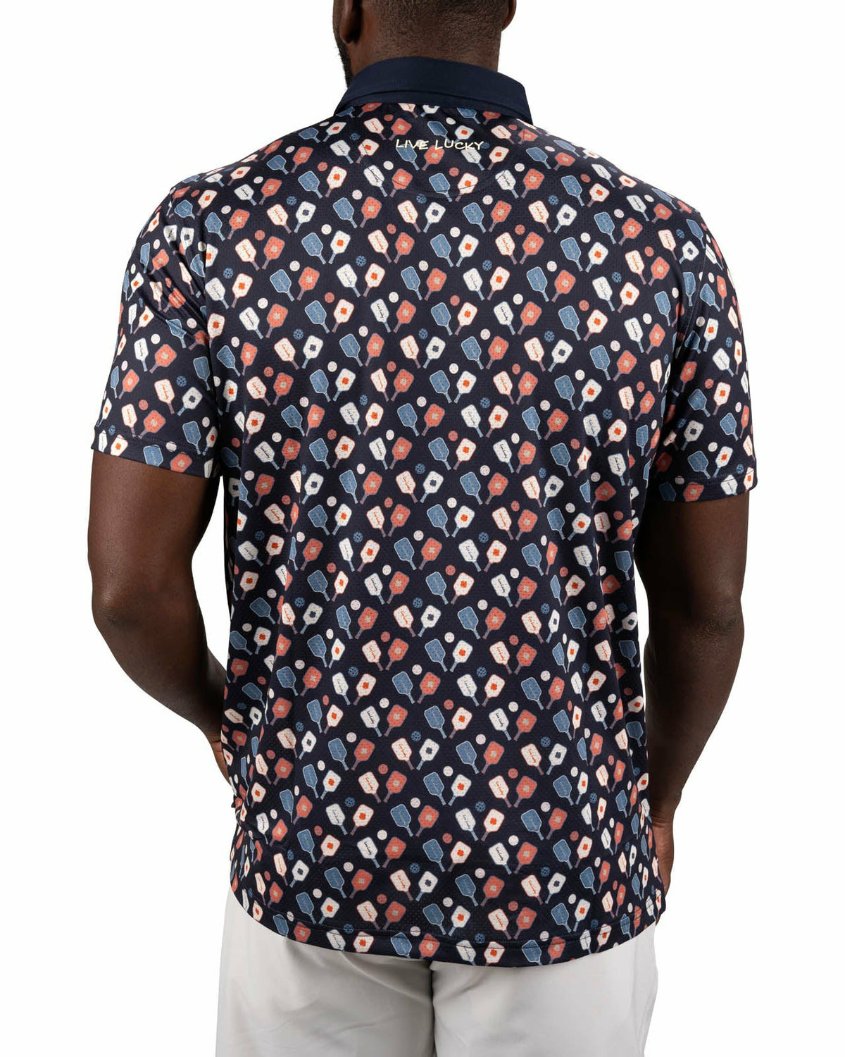 Men's Navy Performance Polo with Pickleball Pattern