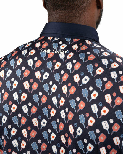 Men's Navy Performance Polo with Pickleball Pattern