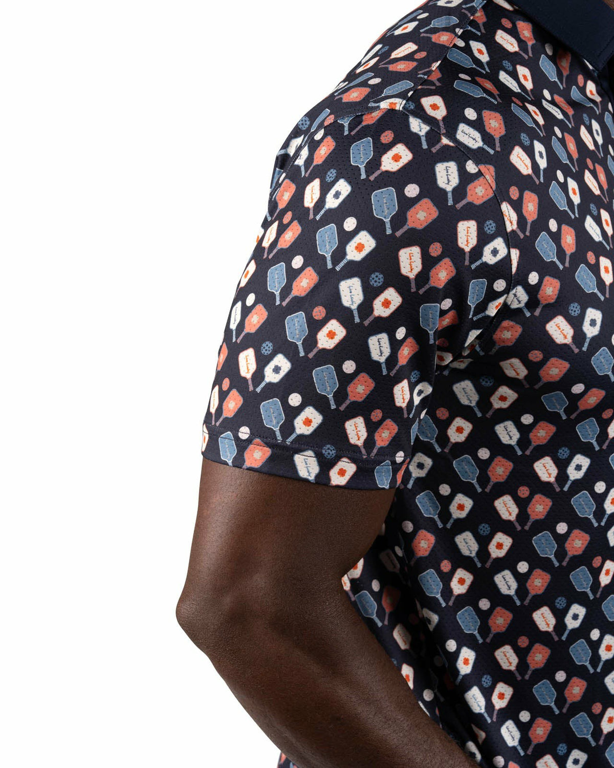 Men's Navy Performance Polo with Pickleball Pattern