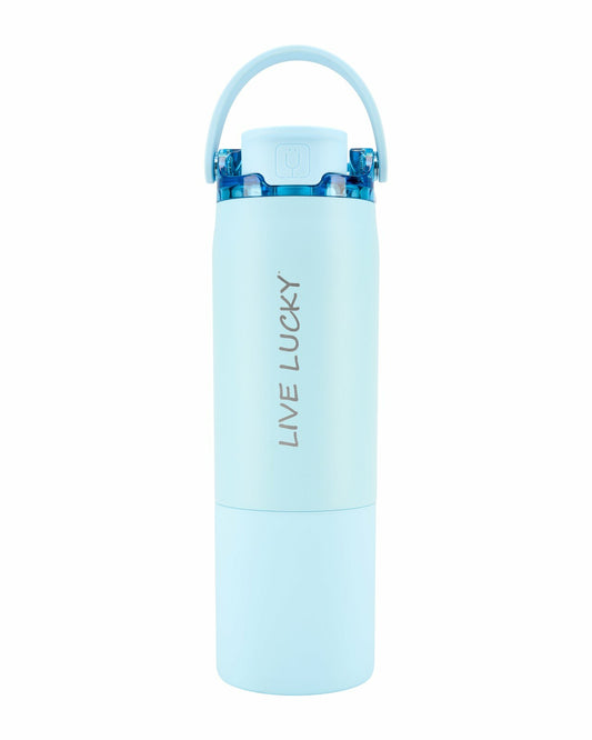 "Live Lucky" Blue Wellness Water Bottle - Glacier