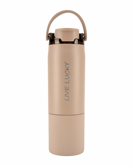 "Live Lucky" Brown Wellness Water Bottle - Mocha