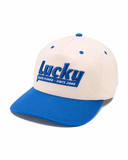 Vintage-Inspired White Hat with Blue Brim