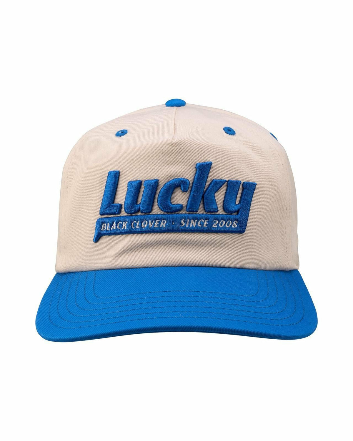 Vintage-Inspired White Hat with Blue Brim
