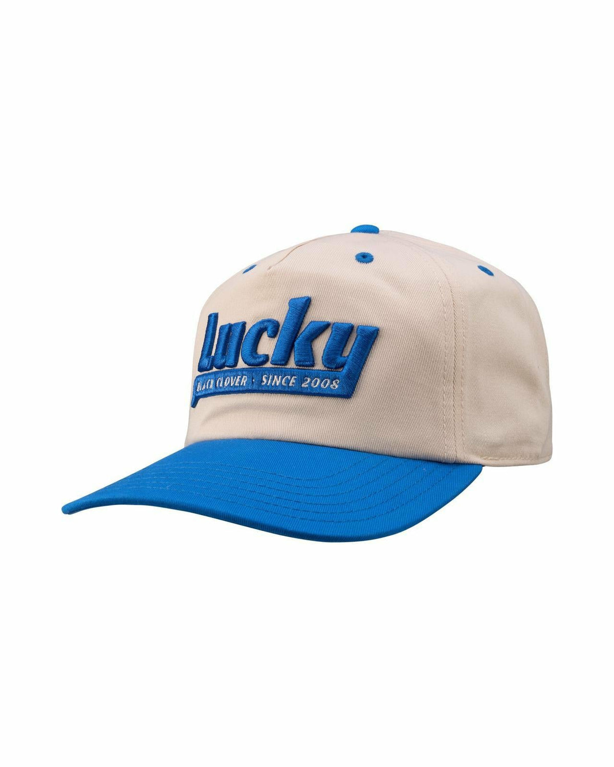 Vintage-Inspired White Hat with Blue Brim