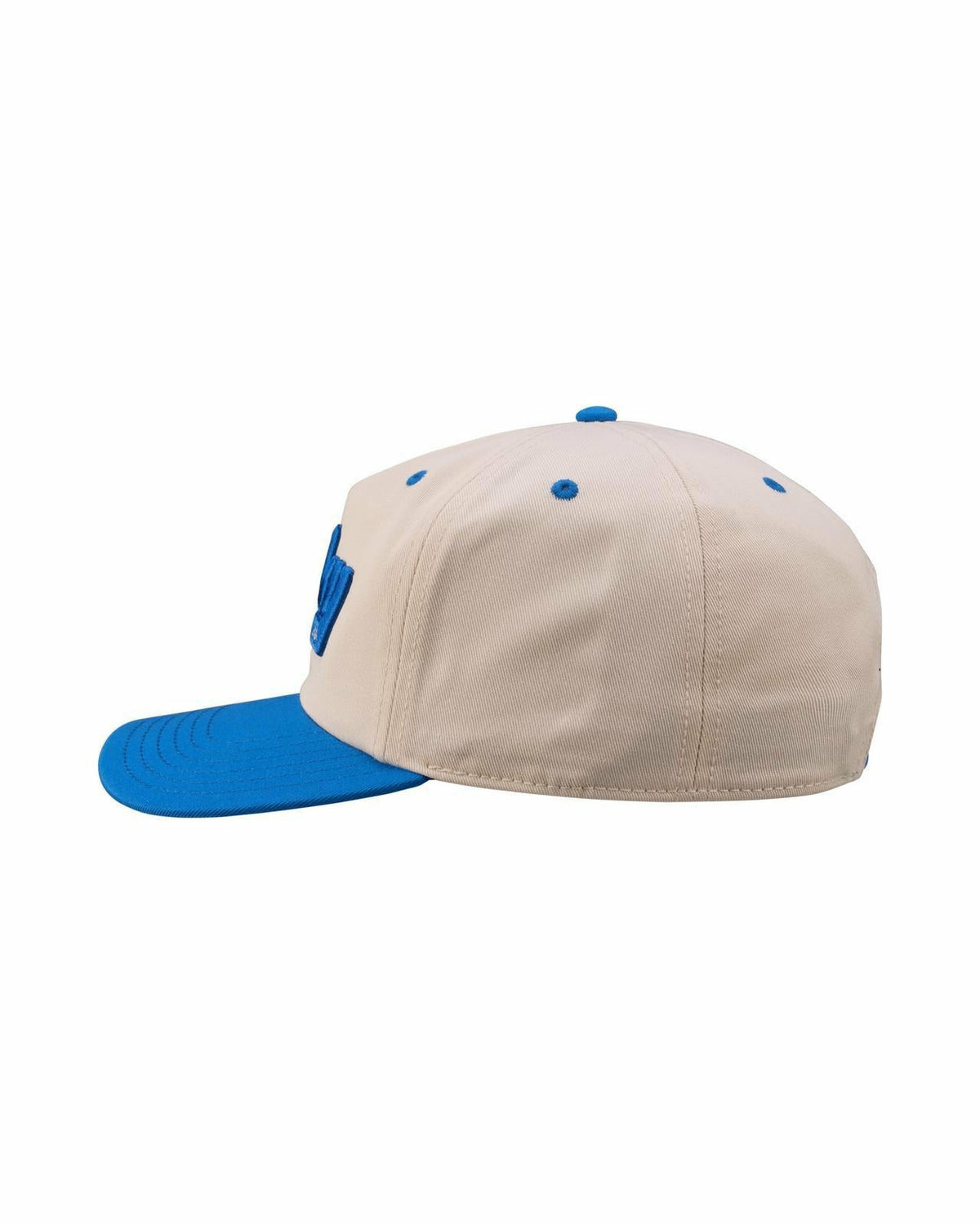 Vintage-Inspired White Hat with Blue Brim