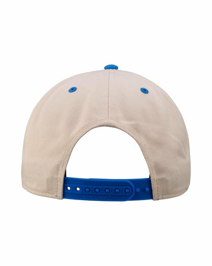 Vintage-Inspired White Hat with Blue Brim