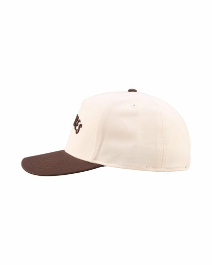 Vintage-Inspired Tan Hat with Brown Brim