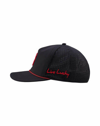 Unisex Black Summer Rope Hat with Neon Red Clover Logo
