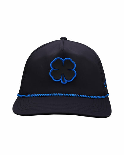 Unisex Black Summer Rope Hat with Neon Blue Clover Logo