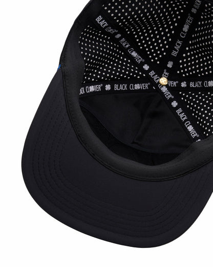 Unisex Black Summer Rope Hat with Neon Blue Clover Logo